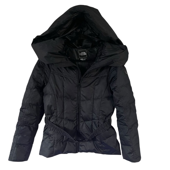 The North Face Down Black Puffer Jacket with Hood and Belt Women Size S - Picture 1 of 9